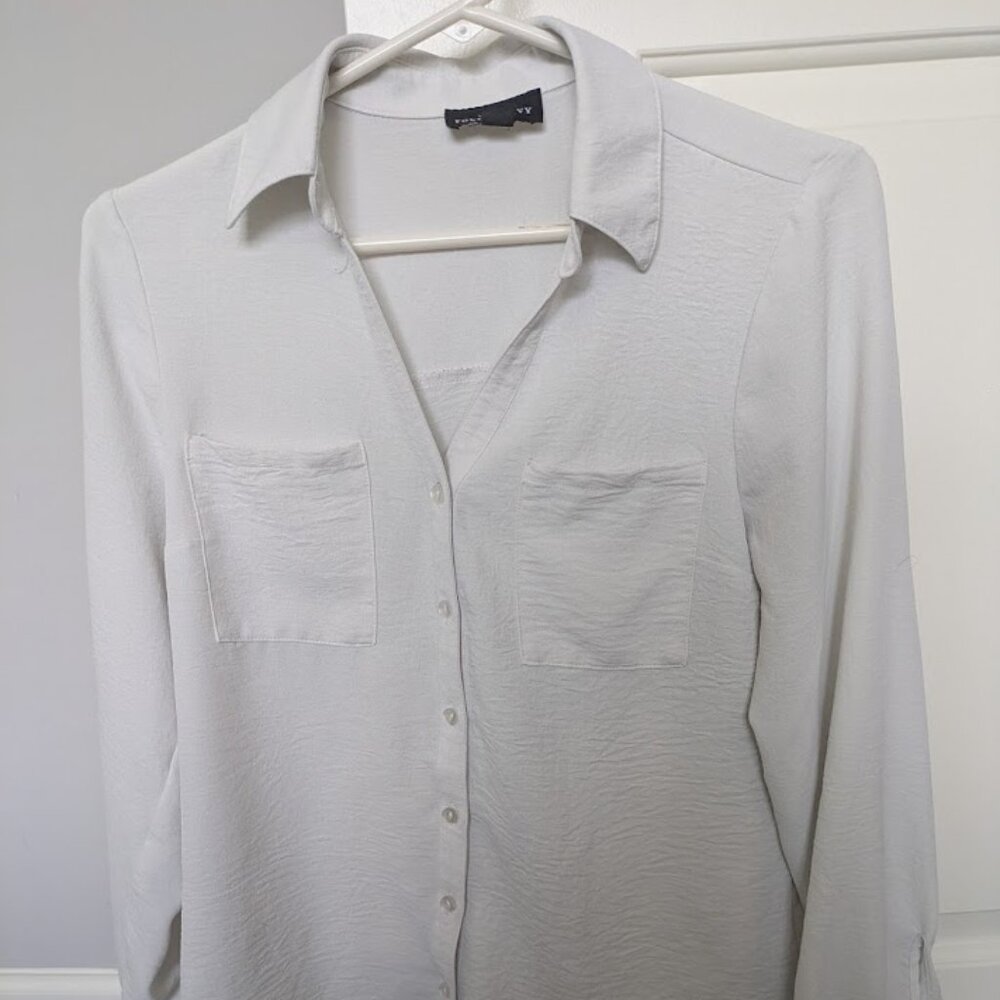 Fortune and Ivy womens white button down blouse long sleeve textured size S